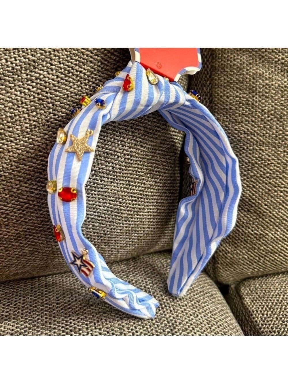 Piper K Americana Patriotic Stars Stripes 4th July Jeweled Blue Knotted Headband